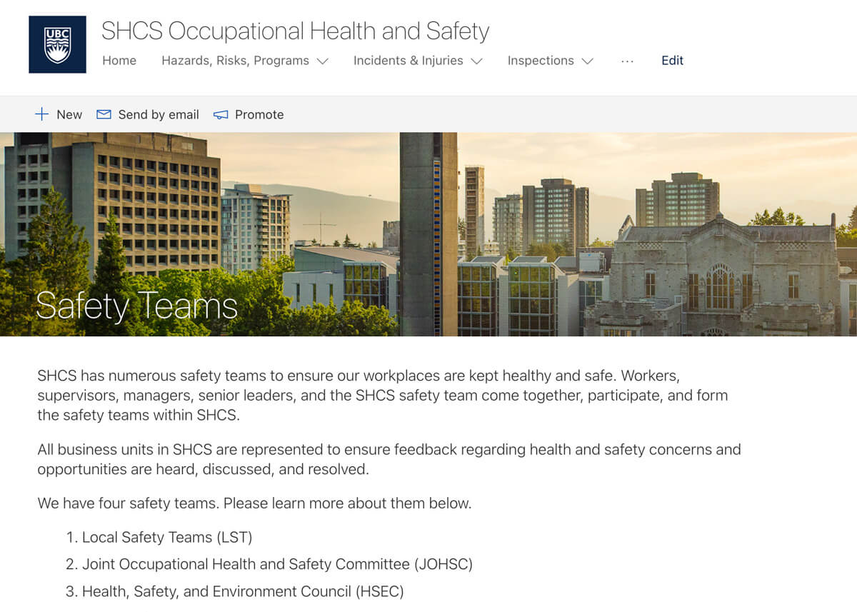 SHCS Occupational Health and Safety Sharepoint